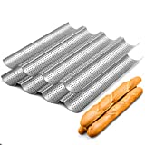 2 Pack Nonstick Perforated Baguette Pan 15' x 13' for French Bread Baking 4 Wave Loaves Loaf Bake Mold Oven Toaster Pan (Silver)