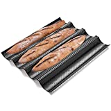 KITESSENSU Nonstick Baguette Pans for French Bread Baking, Perforated 4 Loaves Baguettes Bakery Tray, 15' x 13', Black