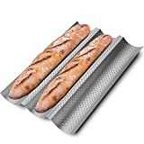 KITESSENSU Nonstick Baguette Pans for French Bread Baking, Perforated 3 Loaves Baguettes Bakery Tray, 15' x 13', Silver