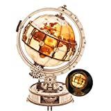 ROKR 3D Wooden Puzzles for Adults Illuminated Globe with Stand 180pcs 3D Puzzles Built-in LED Model Kit Home Decor Gifts for Teens/Adults