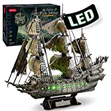 CubicFun 3D Puzzles for Adults Crafts for Adults Gifts for Men Women Green LED Flying Dutchman 360 Pieces Pirate Ship Family Games Birthday Gifts for Men, Lighting Ghost Ship Room Decor Model Kits