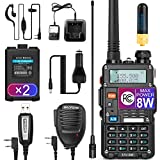 Ham Radio Walkie Talkie (UV-5R 8W) Dual Band 2-Way Radio with 2 Rechargeable 2100mAh Battery Handheld Walkie Talkies Complete Set with Earpiece and Programming Cable