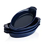 Sweese 534.403 Porcelain Oval Au Gratin Pans, Small Baking Dish, Bakeware with Double Handle, Set of 4, Navy