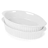 LEETOYI Porcelain Small Oval Au Gratin Pans,Set of 2 Baking Dish Set for 1 or 2 person servings, Bakeware with Double Handle for Kitchen and Home,(White)