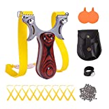IITFSTC Outdoor Professional Solid Stainless Steel High Velocity Catapult Slingshot Set for Adults Hunting with 1 Ammo Pouch 100 Slingshots Ammo Balls & 10 Replacement Rubber Bands & 2 Target
