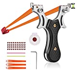 AMPPBI Slingshot for Hunting, Stainless Steel Outdoor Sling Shot for Adults, Professional High Velocity Catapult Set with 1 Target & 1 Bag Slingshots Ammo Balls & 3 Replacement Rubber Bands