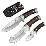 Mossy Oak Fixed Blade Hunting Knife Set - 3 Piece, Full Tang Wood Handle Straight Edge and Gut Hook Blades Game Processing Knife Set, Sheath Included