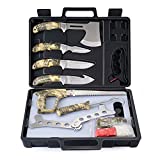 GVDV Hunting Knife Set - 14 Pieces, Portable Butcher Game Processing Kit for Men, Field Dressing Kit with Gut Hook Skinner Knife, Caping knife, Axe, Wood/Bone Saw, Spreader, Gloves and More