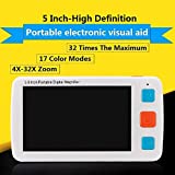 Portable Digital Magnifier Electronic Reading Aid 5.0 inch w/Foldable Handle for Low Vision Color Blindness 4X-32X Times Zoom 17 Color Modes 5 Levels for Brightness