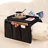 Sofa Armrest Organizer with Cup Holder Tray Chair Arm TV Remote Holder for Recliner Couch Armchair Caddy Bedside Storage Pockets Bag for Cellphone Tablet Book Magazines Drinks Holder Pouch