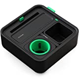Couch Console Cup Holder Tray - Drinks & Snacks Sofa Caddy with Armrest, Table with Phone Stand & Charging - TV Remote Control Storage and Organizer - Great for Living Rooms, RV, Jacuzzi, and Cars, Black and Green