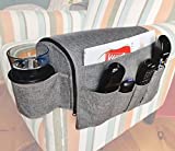 CupComfort Sofa Armrest Organizer with a Cup Holder V3 - Gray - Anti Slip Couch Organizer with Caddy - Good for Recliners & Armchairs with Flat or Round Armrest - Organizer with 5 Pockets (6 Inches)