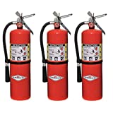 Amerex 10 Pound Stored Pressure ABC Dry Chemical 4A:80B:C Steel Multi-Purpose Fire Extinguisher For Class A, B And C Fires With Anodized Aluminum Valve, Wall Bracket, Hose And Nozzle (3 Pack)