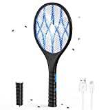 JANMASH Bug Zapper Rechargeable Electric Fly Swatter with 4000V Powerful Grid and Detachable Emergency Flashlight for Outdoor and Indoor Use 3-Layers Mesh Safe to Touch