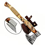 AX-7000 Custom Gift Forged Carbon Steel Viking Axe with Rose Wood Shaft, Viking Bearded Camping Axe