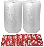 2-Pack Bubble Cushioning Wrap Rolls, 3/16' x 12' x 72' ft Total, Perforated Every 12', 20 Fragile Stickers for Packaging, Shipping, Mailing