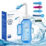 Neti Pot Sinus Rinse Bottle Nose Wash Cleaner Pressure Rinse Nasal Irrigation for Adult & Kid BPA Free 300 ML with 30 Nasal Wash Salt Packets and Sticker Thermometer…