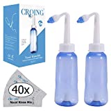 Croing 2 Neti Pots with 40 Salt Packs for Nasal Irrigation, BPA Free, Nasal Rinse Bottle for Relieves Nasal Congestion and Irritation, All Natural Pre-Mixed Buffered Saline Packets, PH Balanced