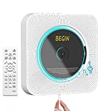 AONCO Portable CD Player,Bluetooth Wall-Mounted CD Music Player Home Audio Speaker,with Remote Control FM Radio Built-in HiFi Speaker,Headphone Jack AUX Input,White
