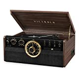 Victrola 7-in-1 Wood Bluetooth Mid Century Record Player with 3-Speed Turntable, CD, Cassette Player and Radio (Renewed)
