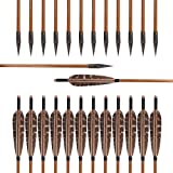 Huntingdoor 12 Pcs 31 inch Archery Hunting Arrows Bamboo Arrows Feather Fletching with Pheasant Feathers and 150 Grain Broadheads for Recurve Bow Longbow