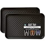 Flyowl 2 Packs Muiti-Purpose Boot Tray for Entryway Indoor, 24 x 16 inch Black Heavy Duty Shoe Mat for All Weather, Use to Store Shoes&Boot, Pets' Feeder, Plants, Tools.