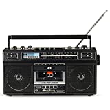 QFX J-220BT ReRun X Cassette Player/Recorder Boombox 4-Band (AM, FM, SW1, SW2) Bluetooth Portable Recording Boombox with Dual 3” Speakers, Built-in Microphone, 3-Band Equalizer