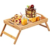 Bed Tray Table Folding Legs with Handles Breakfast Food Tray for Sofa,Bed,Eating,Drawing,Platters Serving Lap Desk Snack Tray (Yellow Small)