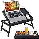 Bed Tray Table Breakfast Food Tray with Folding Legs Kitchen Serving Tray for Lap Desks Notebook Computer Bed Platters TV Snack Tray (Black)