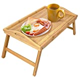 Greenco Bed Tray Table with Foldable Legs, Breakfast Tray with Handles, Eating, Working, Laptop or Snacking | 100% Natural Bamboo for Strength and Beauty | 20' L x 12' W