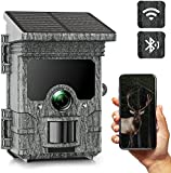 Trail Camera Solar Powered WiFi 4K 30MP, WLAN Bluetooth Game Camera with Night Vision Motion Activated, IP66 Waterproof for Wildlife Monitoring Property Security Hunting Scouting Camera Black