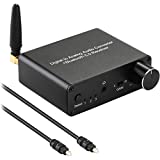 192kHz Digital to Analog Converter Bluetooth 5.0 Receiver DAC with 16-300Ω Headphone Amplifier Optical/Coaxial to RCA 3.5mm Audio Output with Volume Control for TV Phone Tablet (Normal, Basic)