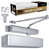Commercial Door Closer Automatic Heavy Duty High Traffic Adjustable ANSI/BHMA Grade 1 Standard, UL Listed ADA Compliant Hydraulic Backcheck Delayed Action Latch Speed 1-6 Power (Aluminum)