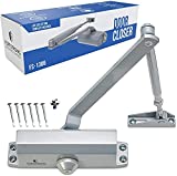 Fortstrong Door Closer FS-1306 Automatic Adjustable Closers, Residential Grade 3 Spring Hydraulic Auto Door-Closer, Easy Installation with Life Size Fitting Template & Instructions Silver Aluminum
