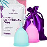 EcoBlossom Menstrual Cups - Set of 2 Reusable Period Cups - Premium Design with Soft, Flexible, Medical-Grade Silicone + 1 Storage Bag (1 Small & 1 Large)