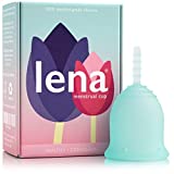 Lena Reusable Menstrual Cup, Beginner Period Cup, Tampon and Pad Alternative, Light to Heavy Menstruation Flow, Turquoise, Small, 12 Hour Wear Soft Cups - Made in USA