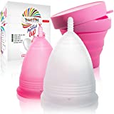 Talisi Reusable Menstrual Cups Set of 2 with Collapsible Silicone Foldable Sterilizing Cup - Tampon and Pad Alternative - Menstruation Feminine Period Cup for Regular and Heavy Flow with Sterilizer