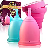 Talisi Menstrual Cups Set of 2 with Collapsible Silicone Foldable Sterilizing Cup - Tampon and Pad Alternative - Feminine Menstruation Soft Reusable Period Cup for Regular Heavy Flow with Sterilizer