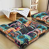 HIGOGOGO Turquoise Meditation Pillow for Floor, Square Bohemian Mandala Cotton Linen Indian Style Cushion Pillow for Yoga Living Room Balcony Kids Playing Room Party Outdoor Decoration, 22x22 Inch