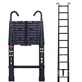 3.2m Extension Ladder with Hook More Stable Attic Ladder Telescoping Ladder Aluminum Lightweight Portable Loft Ladder, EN131 Certificate 330LB Load Capacity with Non-Slip Rubber Feet 10.5ft