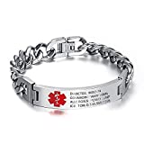 7.5 to 9.5 Inches Free Engrave Emergency Medical Bracelets for Men Women Alert ID Bracelets for Adults Titanium Steel Medical Alert Bracelets for Women (Silver-7.5 inches for women)