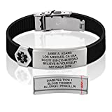 Divoti Sport ID Medical Alert Bracelet – Personalized Medical ID Bracelet – Trim-to-Fit Adjustable True Black Silicone Band w/ Security Clasp & Dual-side Engraving - Ultra - Black