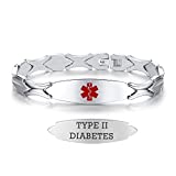 LinnaLove 7 1/2 inch Engraved Type 2 Diabetes Medical Alert Bracelets,Stainless Steel Fashion Medical id Bracelet for Women