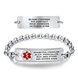 Divoti Custom Engraved Medical Alert Bracelets for Women, Stainless Steel Medical Bracelet, Medical ID Bracelet w/Free Engraving – Classic Tag w/Elegant Rolo Chain -Red-7.5'