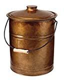 Plow & Hearth Deluxe Double-Bottom Metal Fireplace Ash Bucket with Lid and Handle-Galvanized Steel and Aluminum with Painted Finish-10, Copper, 10' Diameter x 13' H