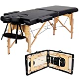 Yaheetech Massage Tables Portable Massage Bed Massage Therapy Table Spa Bed 84 Inch Adjustable 2 Fold Salon Bed Face Cradle Bed with Non-Woven Bag, Black