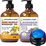 Massage Oil for Massage Therapy, Ginger Massage Oil -2 Pack Arnica & Ginger Oil -Warming Tired Sore Muscles & Lavender Relaxing Massage Oil -Romantic, Aromatic, Soothing Massage Oil with Massage Ball