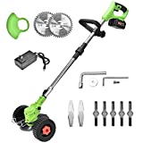 Cordless String Trimmer Weed Wacker 24V Brush Cutter Battery Powered 4.0Ah Foldable Weed Eater with Wheels for Lawn Garden Pruning & Trimming