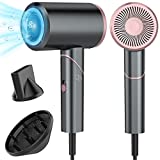 Hair Dryer, 1800W Blow Dryer, Ionic Hair Dryer with Diffuser, Foldable Handle Travel Hair Dryer, Constant Temperature Hair Care Without Damaging Hair