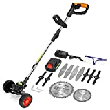Cordless Weed Eater Grass Trimmer,3-in-1 Lightweight Push Lawn Mower & Edger Tool with 3 Types Blades,21V 2Ah Li-Ion Battery Powered for Garden and Yard,Black